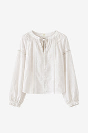 MAO COLLAR BLOUSE WITH OPENWORK - OFF-WHITE