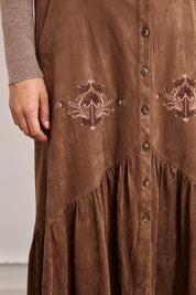 SUEDE SKIRT WITH EMBROIDERY AND RUFFLE - CAMEL - CAMEL