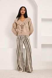 PANTALÓN FLUIDO RAYAS TRAZOS - IVORY