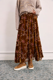 FALDA TERCIOPELO FLOCADO FLORAL - BRONCE