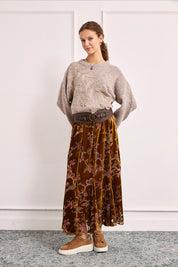 FALDA TERCIOPELO FLOCADO FLORAL - BRONCE