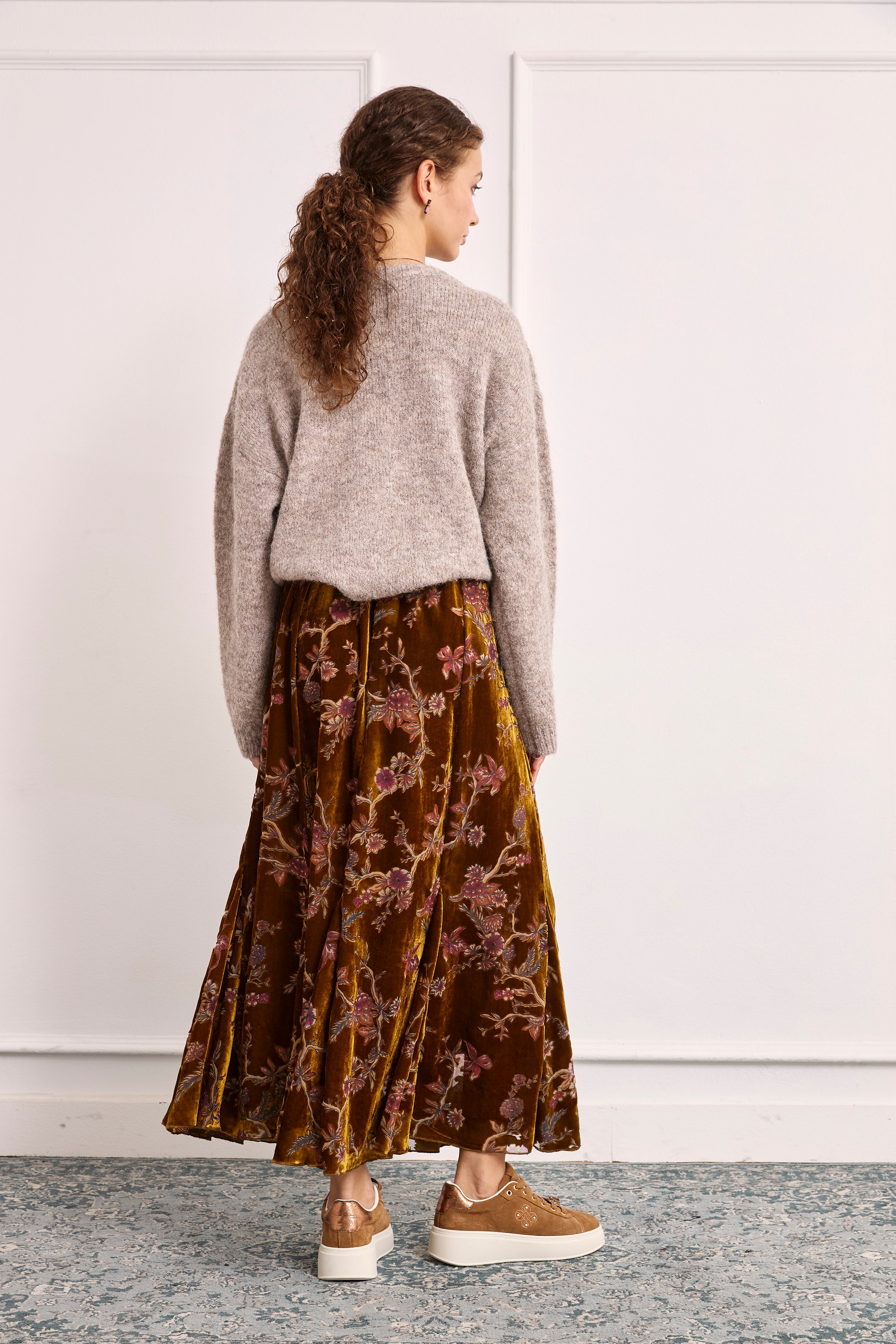 FALDA TERCIOPELO FLOCADO FLORAL - BRONCE