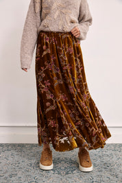 FALDA TERCIOPELO FLOCADO FLORAL - BRONCE