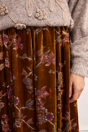 FALDA TERCIOPELO FLOCADO FLORAL - BRONCE
