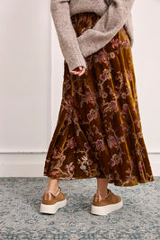 FALDA TERCIOPELO FLOCADO FLORAL - BRONCE