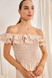 RUFFLED BARDOT NECKLINE TOP - RAW