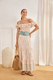 RUFFLED BARDOT NECKLINE TOP - RAW