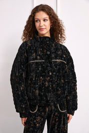 CHAQUETA BÓMBER TERCIOPELO ESTAMPADA - NEGRO