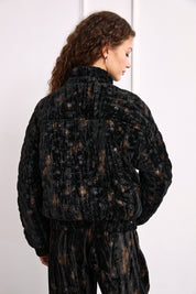 CHAQUETA BÓMBER TERCIOPELO ESTAMPADA - NEGRO
