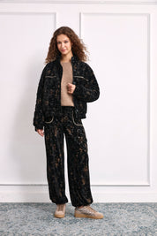 CHAQUETA BÓMBER TERCIOPELO ESTAMPADA - NEGRO