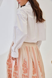 BLUSA CAMISERA OVERSIZED VOLANTES JABOT - BLANCO