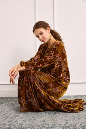 FLORAL FLOCKED VELVET BLOUSE - BRONZE