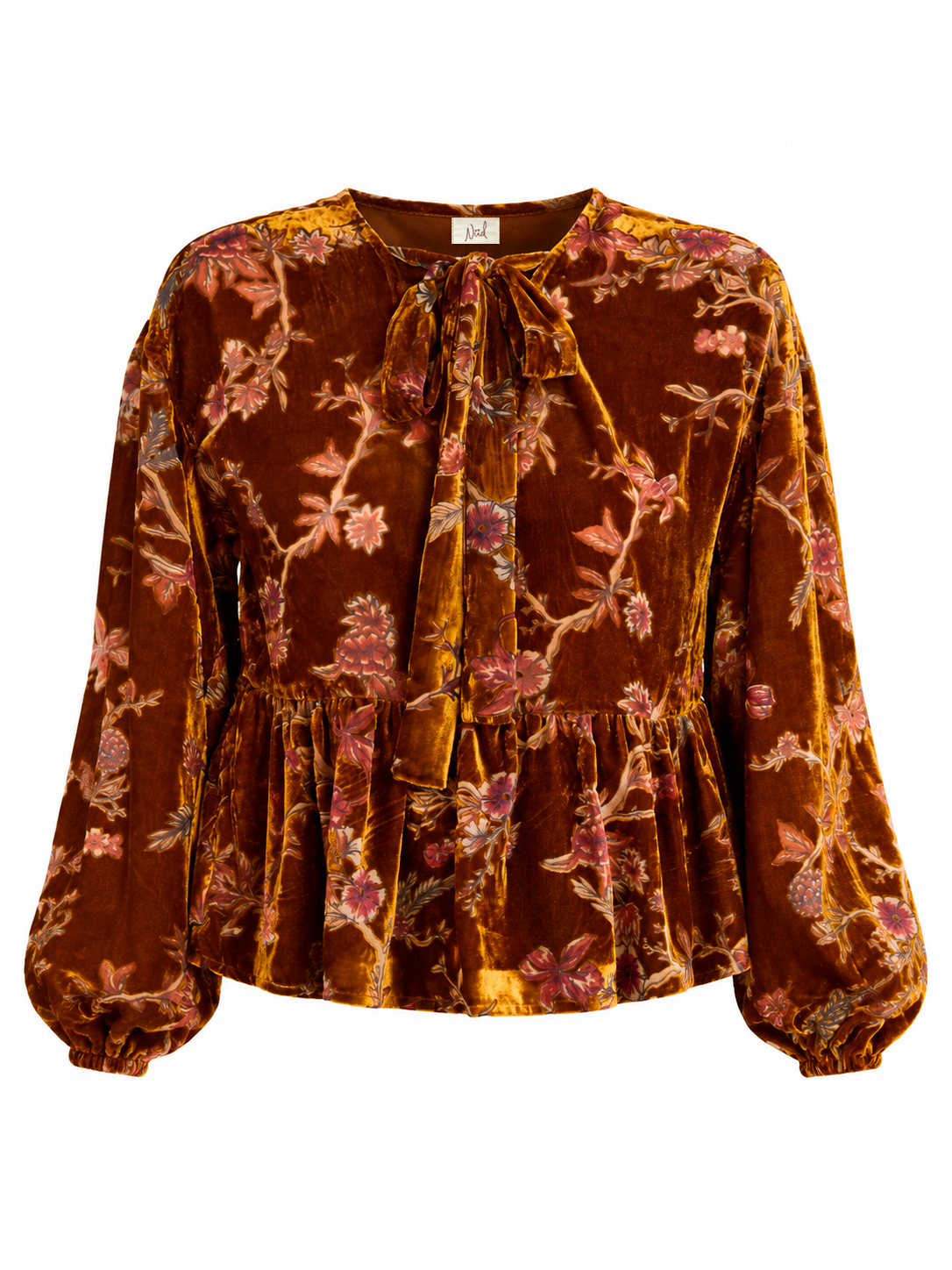 FLORAL FLOCKED VELVET BLOUSE - BRONZE