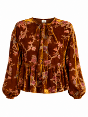 FLORAL FLOCKED VELVET BLOUSE - BRONZE