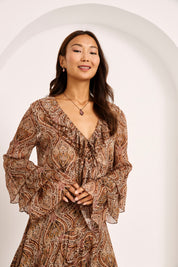 BLUSA PAISLEY VOLANTES - CAMEL