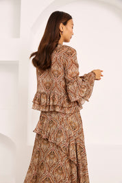 BLUSA PAISLEY VOLANTES - CAMEL