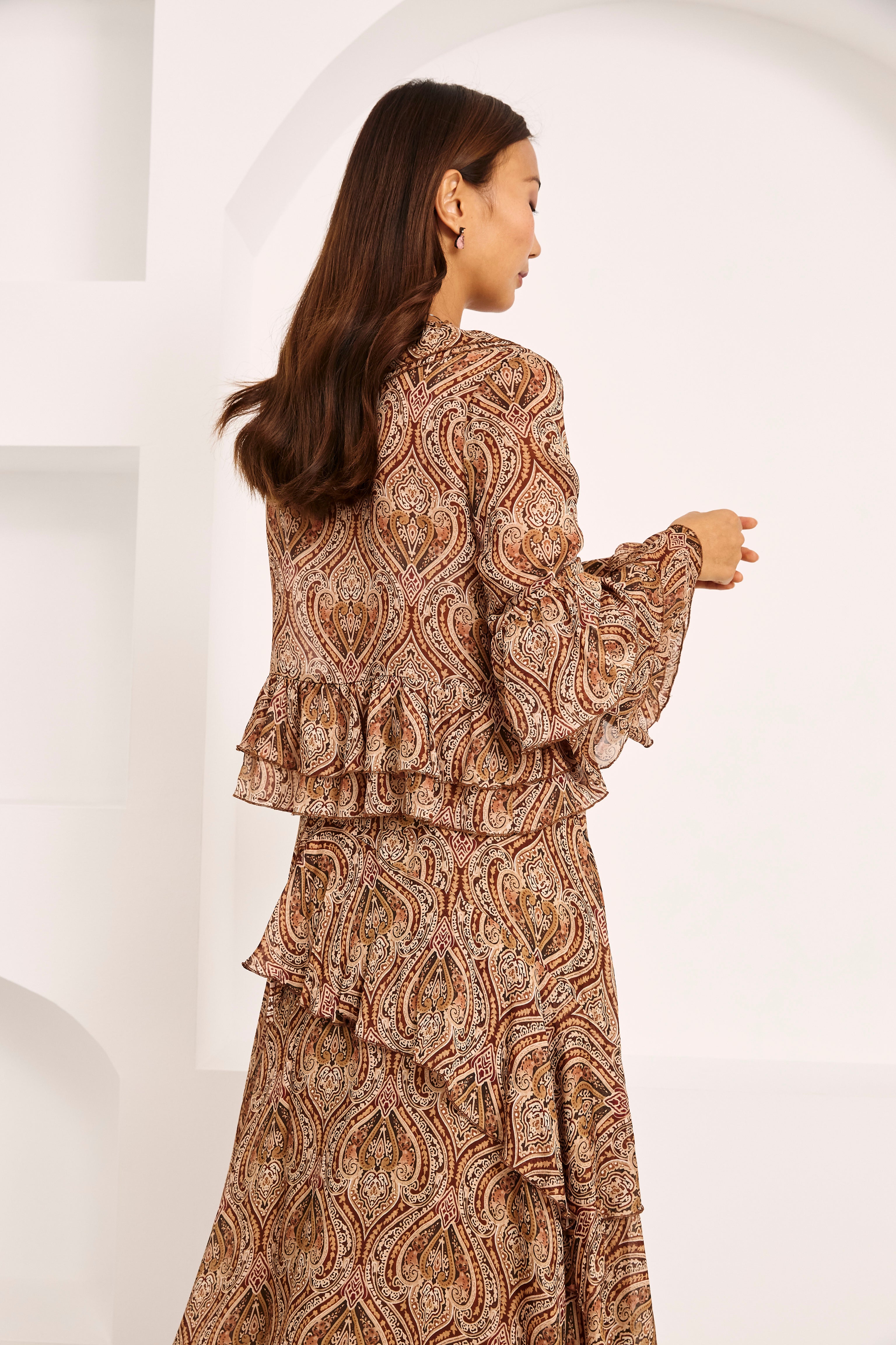 BLUSA PAISLEY VOLANTES - CAMEL