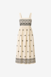 TWO-TONE EMBROIDERED DRESS - OFF-WHITE