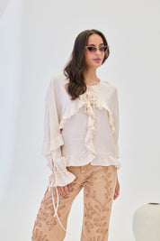 BLUSA VOLANTES Y LAZOS - CRUDO