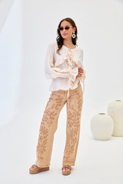 BLUSA VOLANTES Y LAZOS - CRUDO