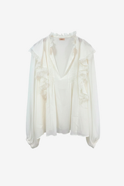 BLUSA PLISADOS Y VOLANTES - CRUDO