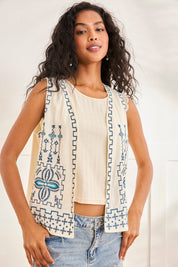 CHALECO BORDADO ÉTNICO - CRUDO