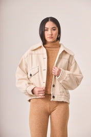 CHAQUETA DENIM CUELLO BORREGUITO - IVORY
