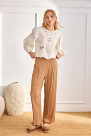 LINEN BLOUSE WITH OPENWORK - RAW