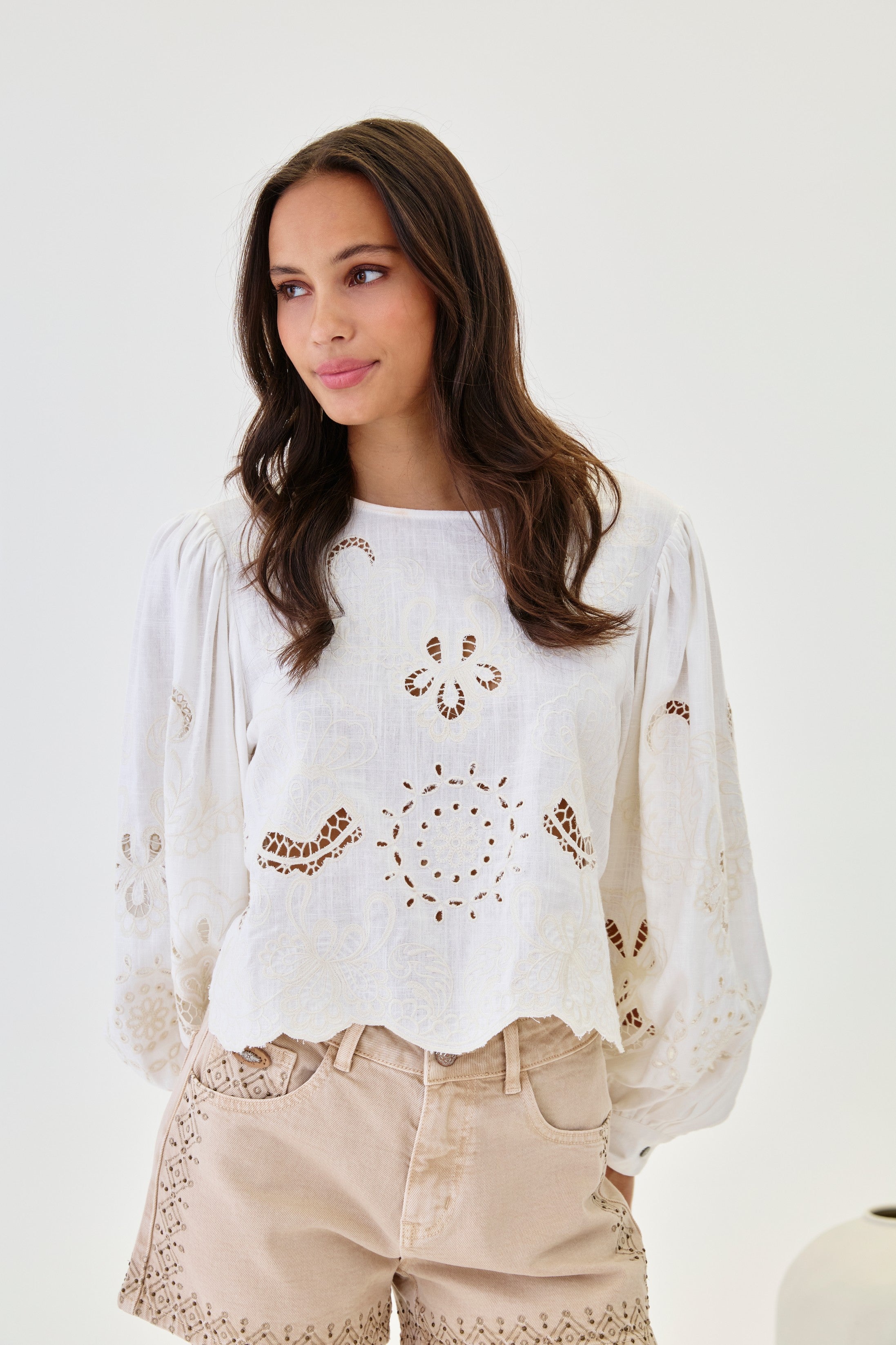 LINEN BLOUSE WITH OPENWORK - RAW