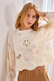 LINEN BLOUSE WITH OPENWORK - RAW