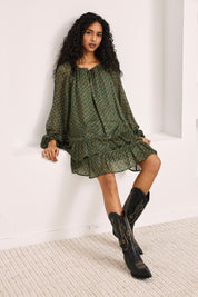VESTIDO CORTO PATTERN FLORAL - VERDE