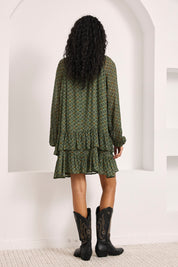 VESTIDO CORTO PATTERN FLORAL - VERDE