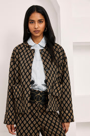 HERALDIC FLORAL JACQUARD JACKET - BLACK - BLACK