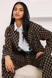 HERALDIC FLORAL JACQUARD JACKET - BLACK - BLACK
