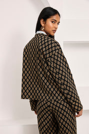 HERALDIC FLORAL JACQUARD JACKET - BLACK - BLACK