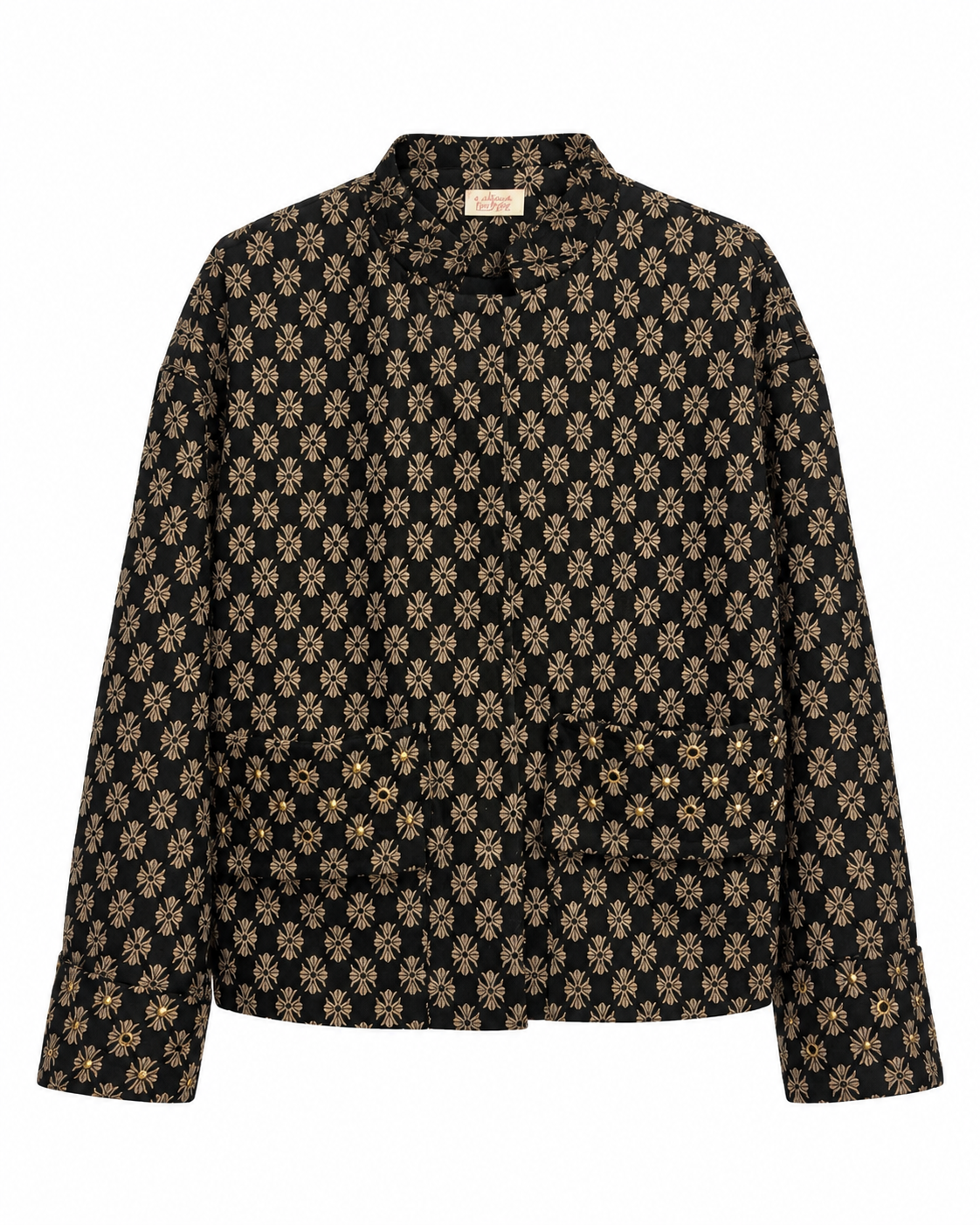 HERALDIC FLORAL JACQUARD JACKET - BLACK - BLACK