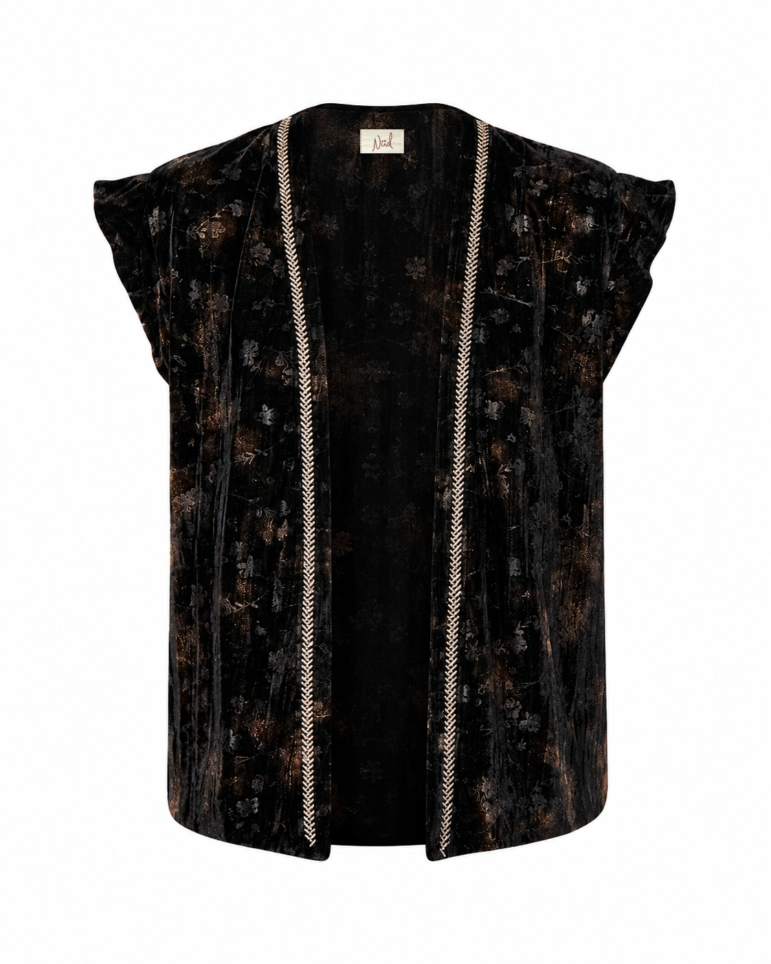VELVET FLORAL PRINT VEST - BLACK - BLACK
