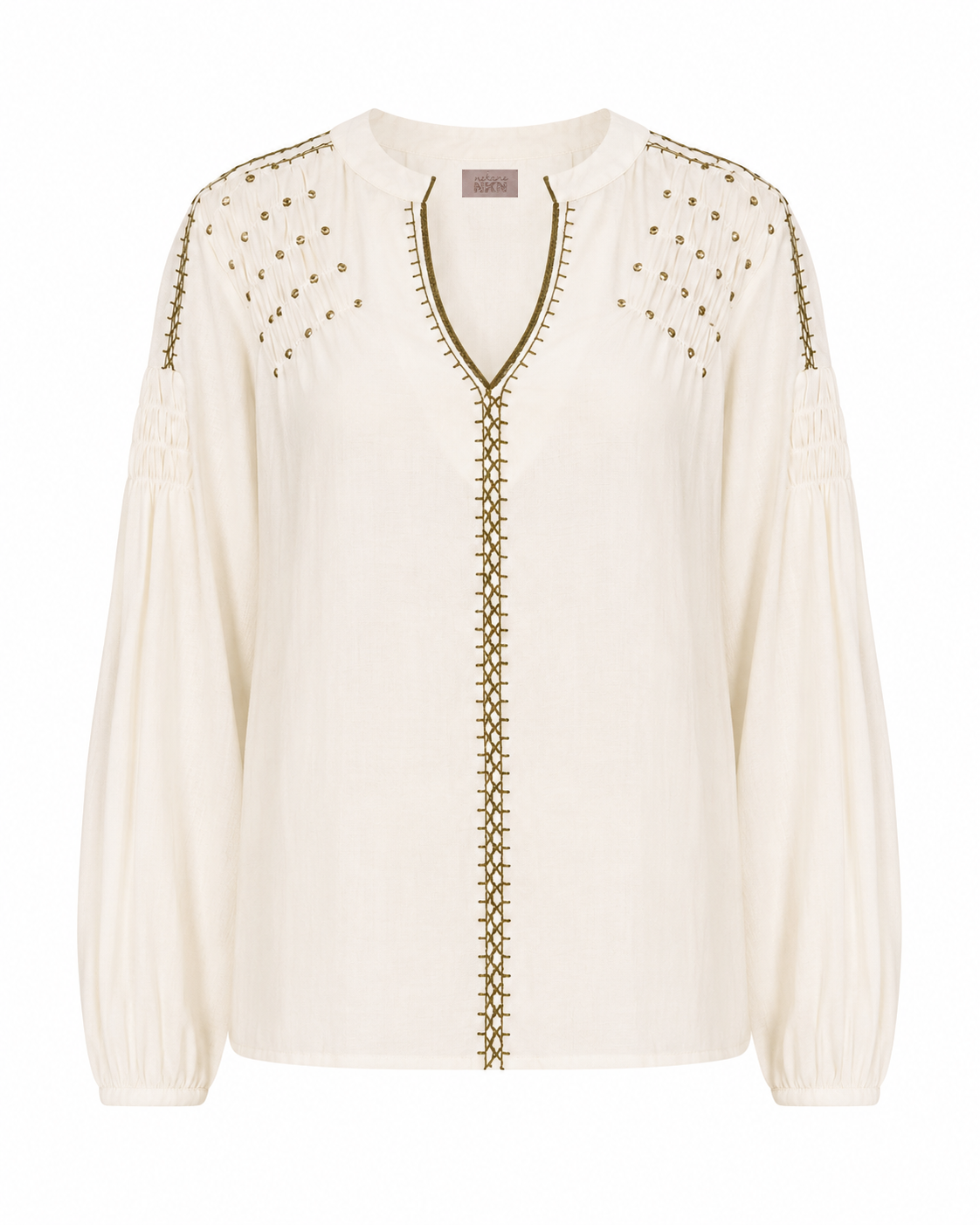 BLUSA FRUNCIDOS Y TACHUELAS - IVORY