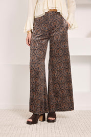 PRINTED VELVET TROUSERS - CHOCOLATE - CAMEL