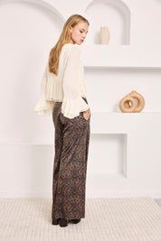 PAISLEY VELVET TROUSERS - TAUPE