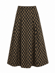FALDA MIDI JACQUARD FLORES HERÁLDICAS - NEGRO