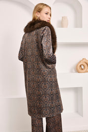 ABRIGO TERCIOPELO ESTAMPADO CUELLO PELO - CHOCOLATE