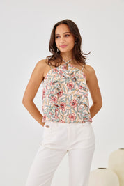 TOP HALTER FLORES VOLANTES - ROSA