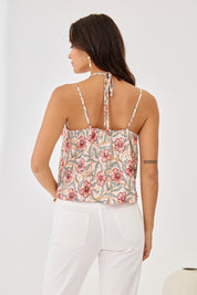 TOP HALTER FLORES VOLANTES - ROSA