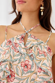 TOP HALTER FLORES VOLANTES - ROSA