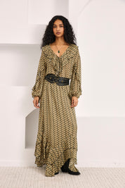 BLUSA PATTERN CENEFAS VOLANTES - CAQUI