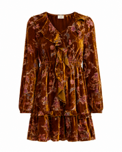 SHORT VELVET DRESS WITH RUFFLES - BRONZE