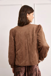 CHAQUETA ANTELINA BORDADOS FLORALES - CAMEL