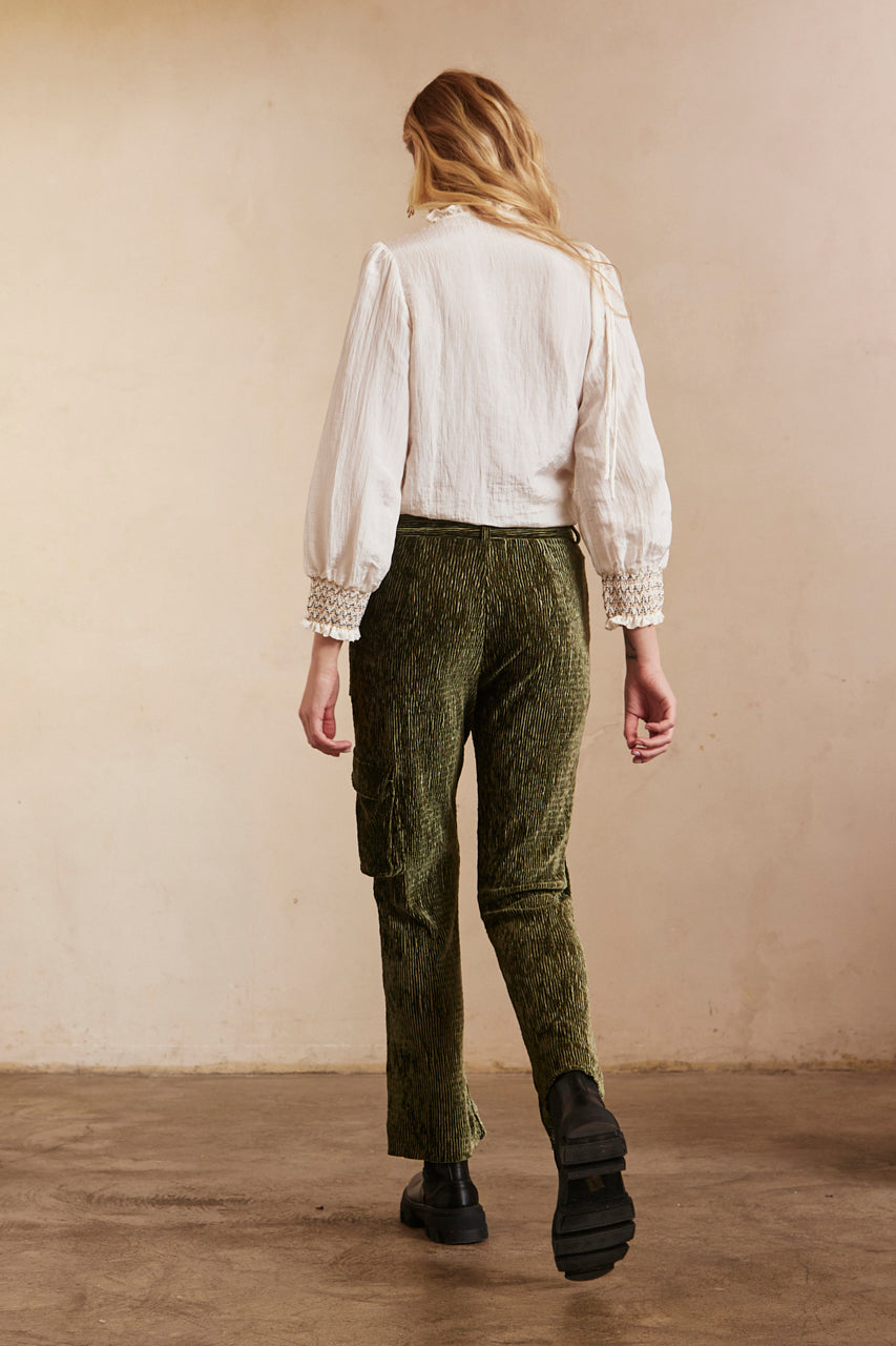 Long-sleeved blouse with elastic trim - ivory