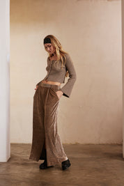 Flowing knit trousers - Taupe